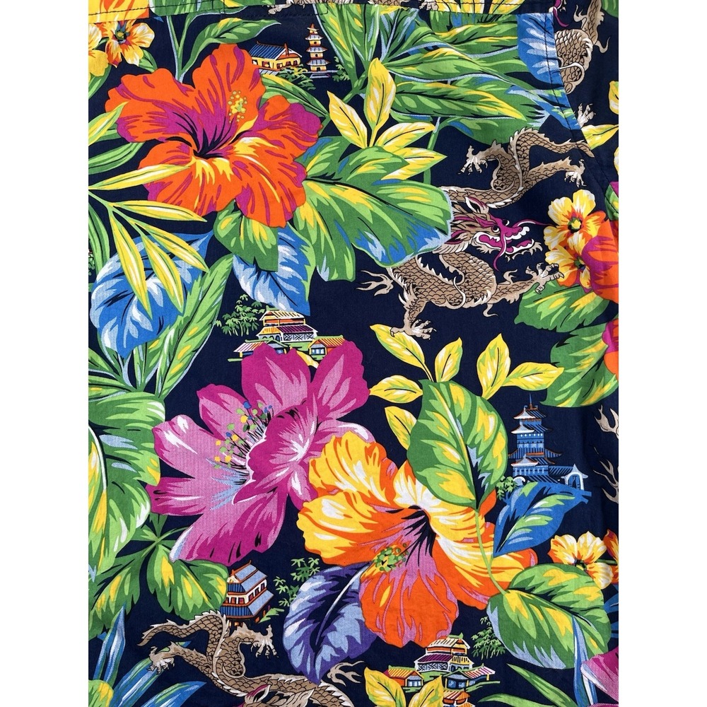 Broken Threads Hawaiian Shirt Mens Medium Dragon Floral Tropical Button Up - Picture 8 of 9